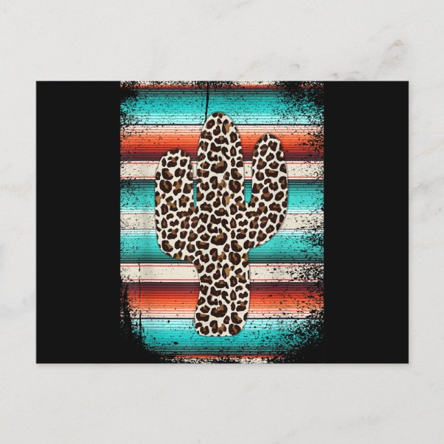Postal Festiva Funny Leopard Cactus Serape Cactus impresión Turqu (Anverso)