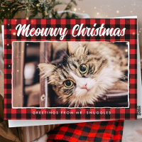 Funny Merry Christmas Red Black Plaid Photo