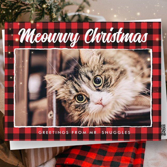 Postal Festiva Funny Merry Christmas Red Black Plaid Photo (Subido por el creador)