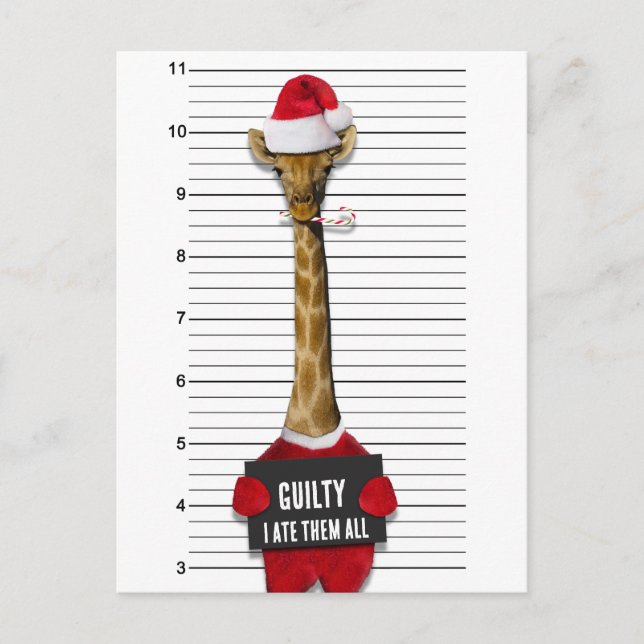 Postal Festiva Funny Mugshot Navidades Guilty Giraffe (Anverso)