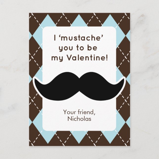 Postal Festiva Funny Mustache Class Valentines (Anverso)