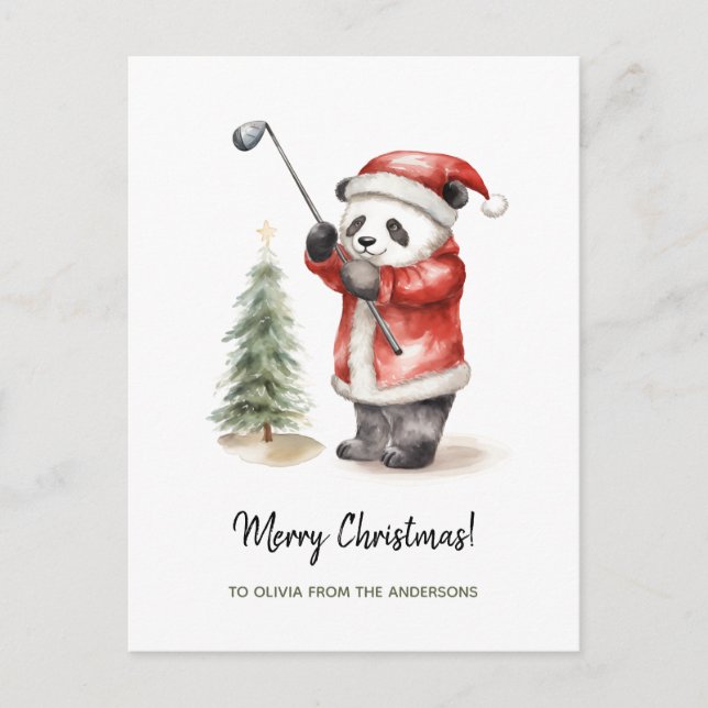Postal Festiva Funny Panda Navidades de juegos de golf (Anverso)
