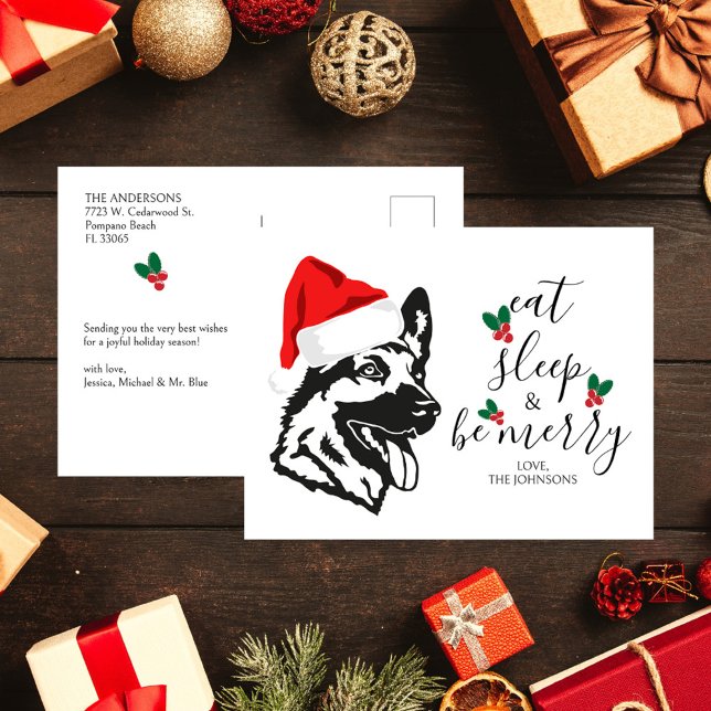 Postal Festiva Funny pastor alemán Navidades del guión de Santa H (funny german shepherd dog gds love gsd owners santas hat eat sleep be merry holly christmas holidays)