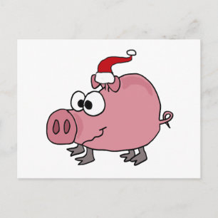 Postal Festiva Funny Pink Pig in Santa Hat