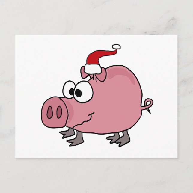 Postal Festiva Funny Pink Pig in Santa Hat (Anverso)