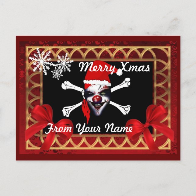 Postal Festiva Funny Pirate cráneo navidades personalizados (Anverso)