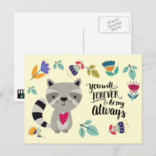 Postal Festiva Funny Raccoon El día de San Valentín