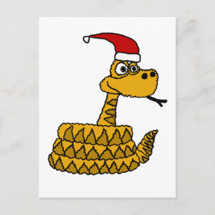 Postal Festiva Funny Rattlesnake en Santa Hat Navidades Art