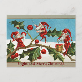 POSTAL FESTIVA FUNNY RED NAVIDADES ELVES, HOLLYBERRIES, MISTLETOR