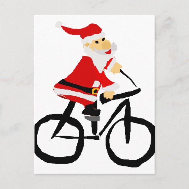 Postal Festiva Funny Santa Claus viajando en bicicleta Navidades  (Anverso)