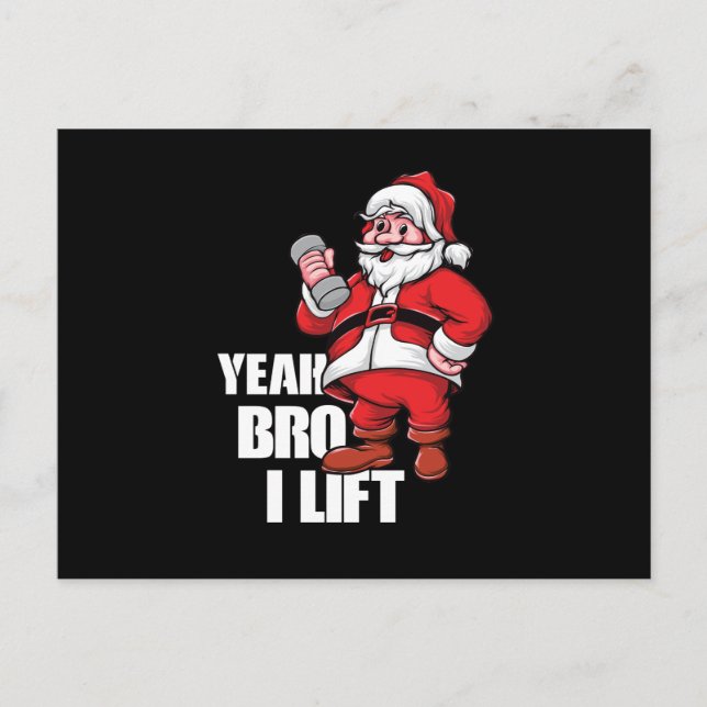Postal Festiva Funny Santa Claus Yeah Bro Lift Ejercicio de entre (Anverso)
