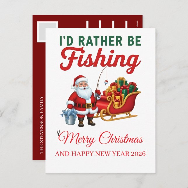 Postal Festiva Funny Santa Fishing Christmas 2025 Elegant Script  (Anverso / Reverso)