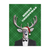 Funny Santa Hat Navidades Deer Green Plaid