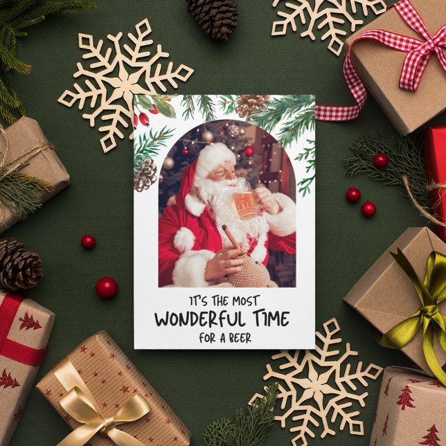 Postal Festiva Funny Santa Most Maravilloso Time Beer Navidades (Funny Santa Most Wonderful Time Beer Christmas Holiday Postcard)