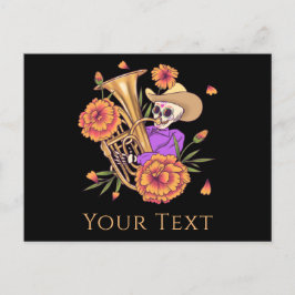 Postal Festiva Funny Skeleton Skull Músico Floral Day Of Deed