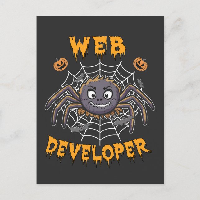 Postal Festiva Funny Spooky Halloween Spider, desarrollador web (Anverso)