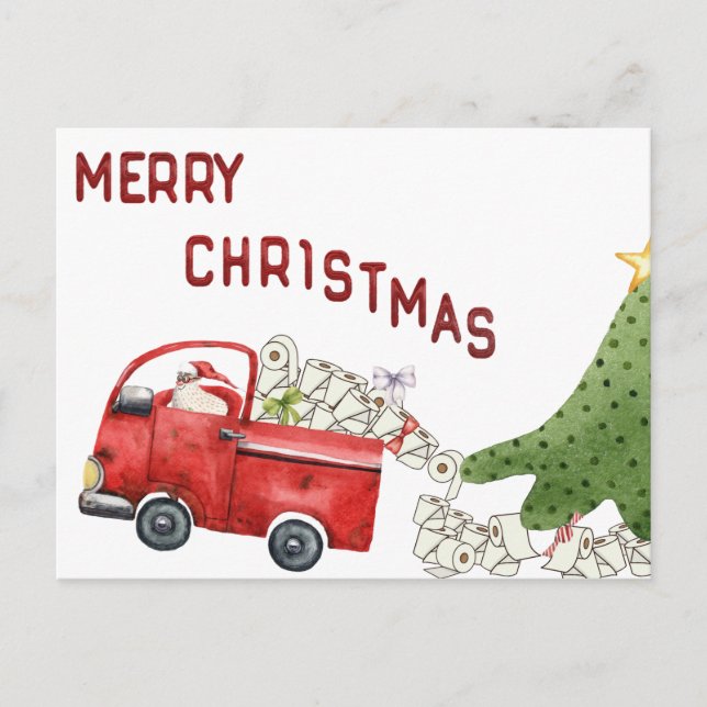 Postal Festiva Funny Toilet Paper Red Truck Navidades (Anverso)