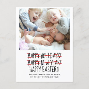 Postal Festiva Funny Two Photo Late New Year Holiday Postcard
