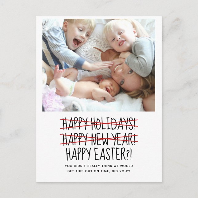 Postal Festiva Funny Two Photo Late New Year Holiday Postcard (Anverso)