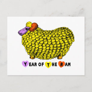 Postal Festiva Funny Yellow Ram Chinese Year Zodiac Birday Post