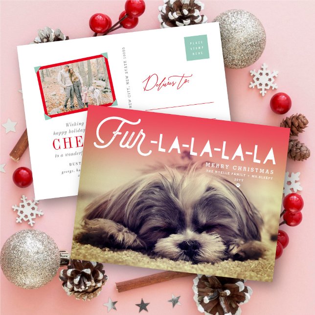 Postal Festiva Fur La La La Script Dog Lover Foto Funny Mascota (Subido por el creador)