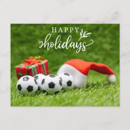 Postal Festiva Fútbol Feliz feriados con Navidades de Santa hat