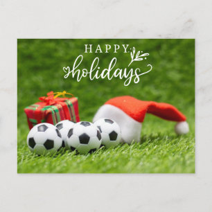 Postal Festiva Fútbol Feliz feriados con Navidades de Santa hat