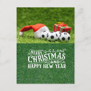 Postal Festiva Fútbol Feliz feriados con Navidades de Santa hat