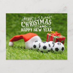 Postal Festiva Fútbol Feliz feriados con Navidades de Santa hat