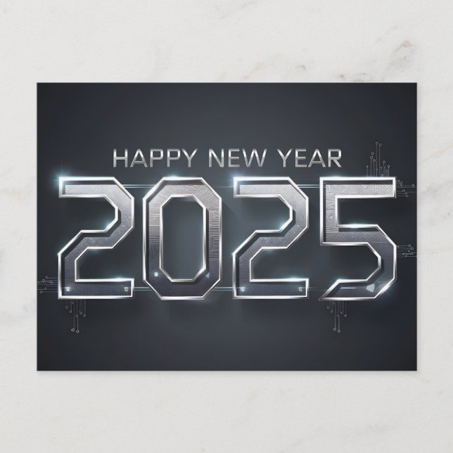 Postal Festiva Futurista Feliz Año Nuevo 2025 (Anverso)