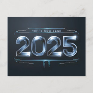Postal Festiva Futurista Feliz Año Nuevo 2025 a oscuras