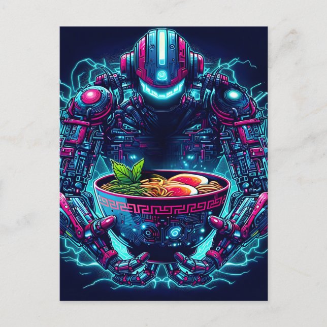 Postal Festiva Futuristic Cyberpunk Robot Neon Food Ramen (Anverso)