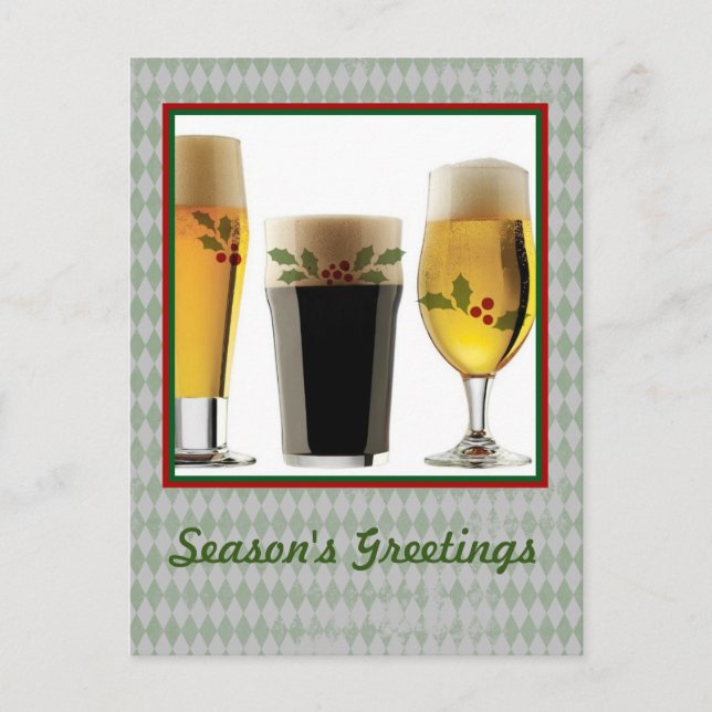 Postal Festiva Gafas de Cerveza y saludos Holly Seasons (Anverso)