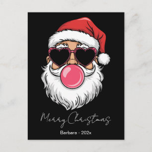 Postal Festiva Gafas de corazón rosadas de chicle Cool Santa