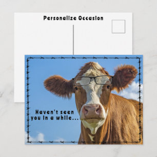 Postal Festiva Gafas divertidas de vaca Historias del oeste de lo