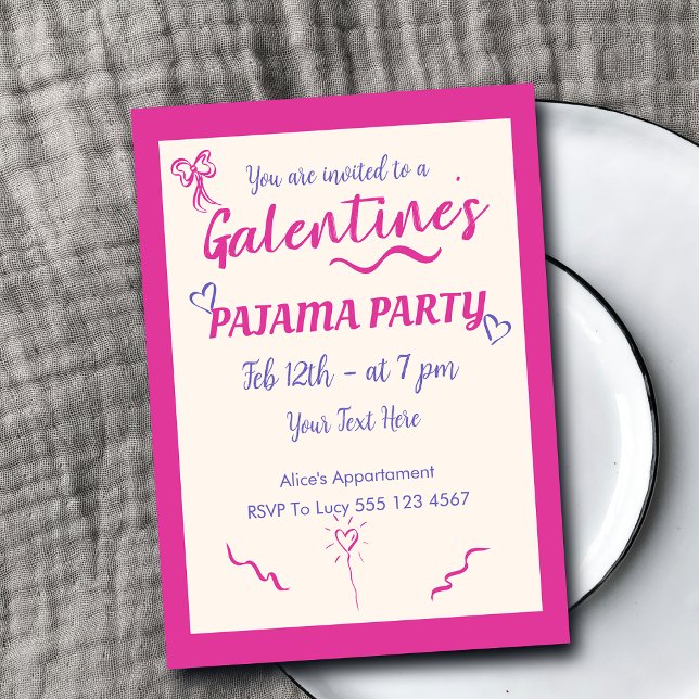 Postal Festiva Galentine's Day Girls Pajama Party Invitation (Subido por el creador)