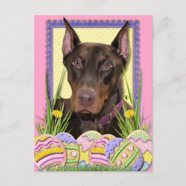 Postal Festiva Galletas del huevo de Pascua - Doberman (Anverso)