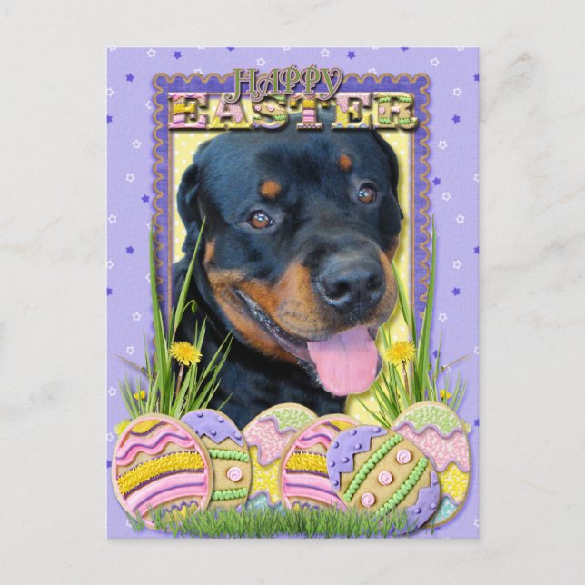 Postal Festiva Galletas del huevo de Pascua - Rottweiler - Harley (Anverso)