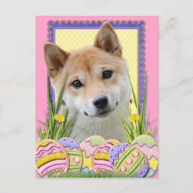 Postal Festiva Galletas del huevo de Pascua - Shiba Inu (Anverso)