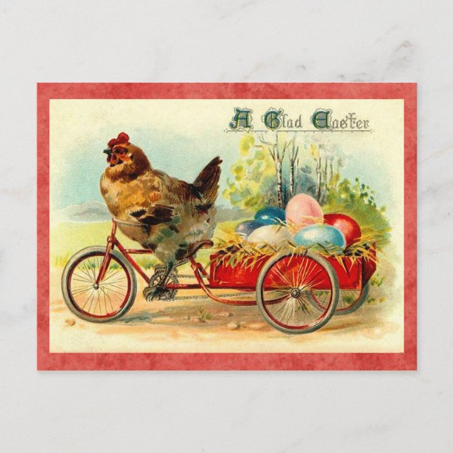 Postal Festiva Gallina de Pascua del vintage (Anverso)