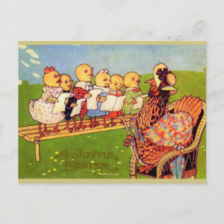 POSTAL FESTIVA GALLINA FELIZ DE LA MADRE DE PASCUA CON LOS