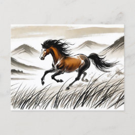 Postal Festiva Galloping Horse a través de pintura de tinta pasto