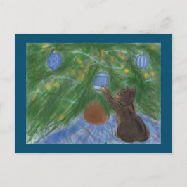 Postal Festiva Gatito con árbol de vacaciones