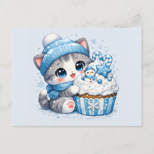 Postal Festiva Gatito de Cupcake de Invierno – Gato de Postre Nev