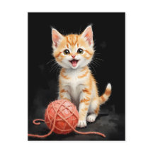Gatito Juguetón con Estampa de Acuarela de Hilo