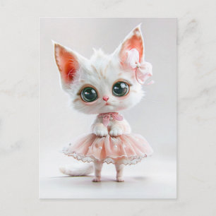 Postal Festiva Gatito lindo con ojos grandes en una vestimenta ro