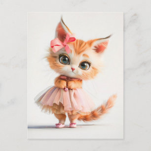 Postal Festiva Gatito lindo con vestido rosa claro