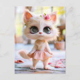 Postal Festiva Gatito lindo con vestido rosado