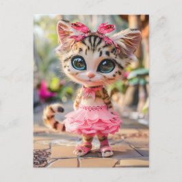Postal Festiva Gatito lindo en falda rosada