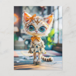 Postal Festiva Gatito vestido con estampado en interiores